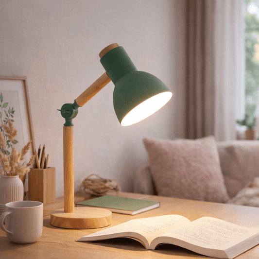 Lampe de Chevet Nordique | Lampe LED Design en Bois avec Tête Orientable