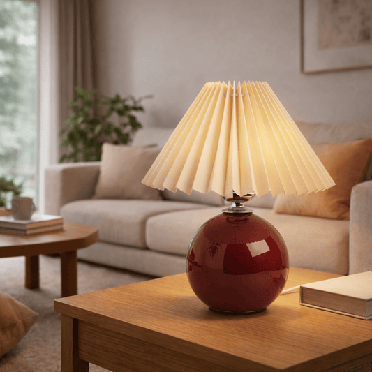 Lampe de Table Vintage Plissée | Lampe de Chevet Élégante en Céramique